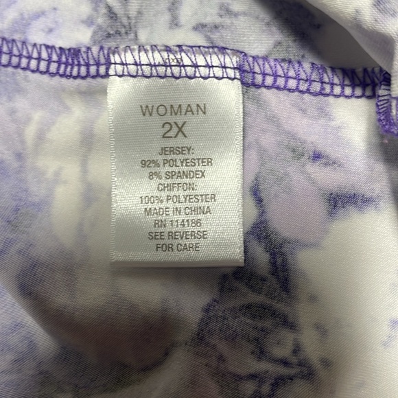 Women’s Purple Floral Button-Down Blouse  Sheer Top by ROZ& ALI, Size L - Picture 7 of 10